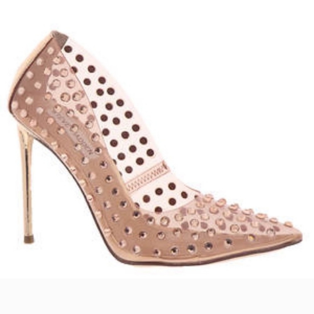 Steve Madden Valiant-S Rhinestone Vinyl Stiletto Heel Pump Rose Gold Size 7.5